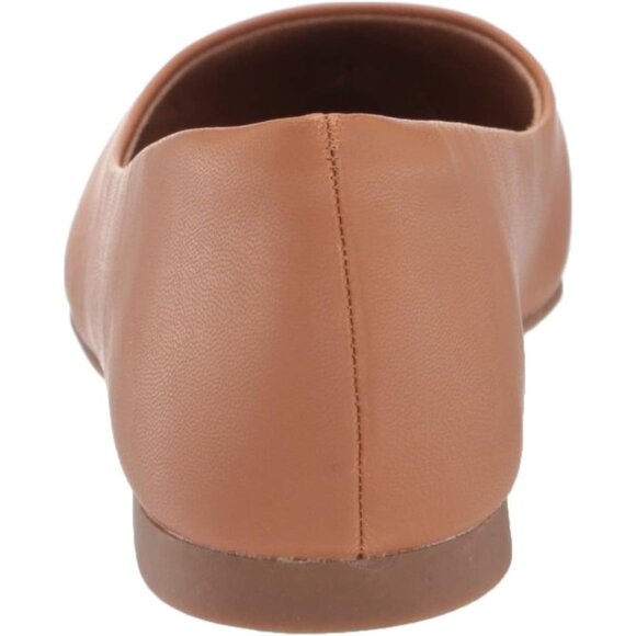 Womens Camel Faux Leather Closed Pointed-Toe Low Heel Slip On Ballet Flat Shoes - Picture 4 of 8